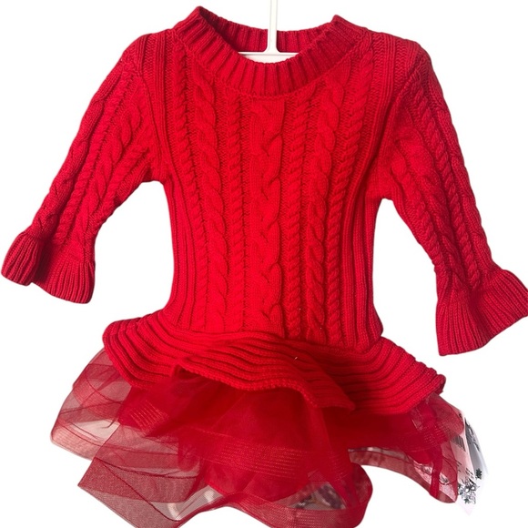 Red Cable Knit Dress with Tulle Skirt - Picture 1 of 6